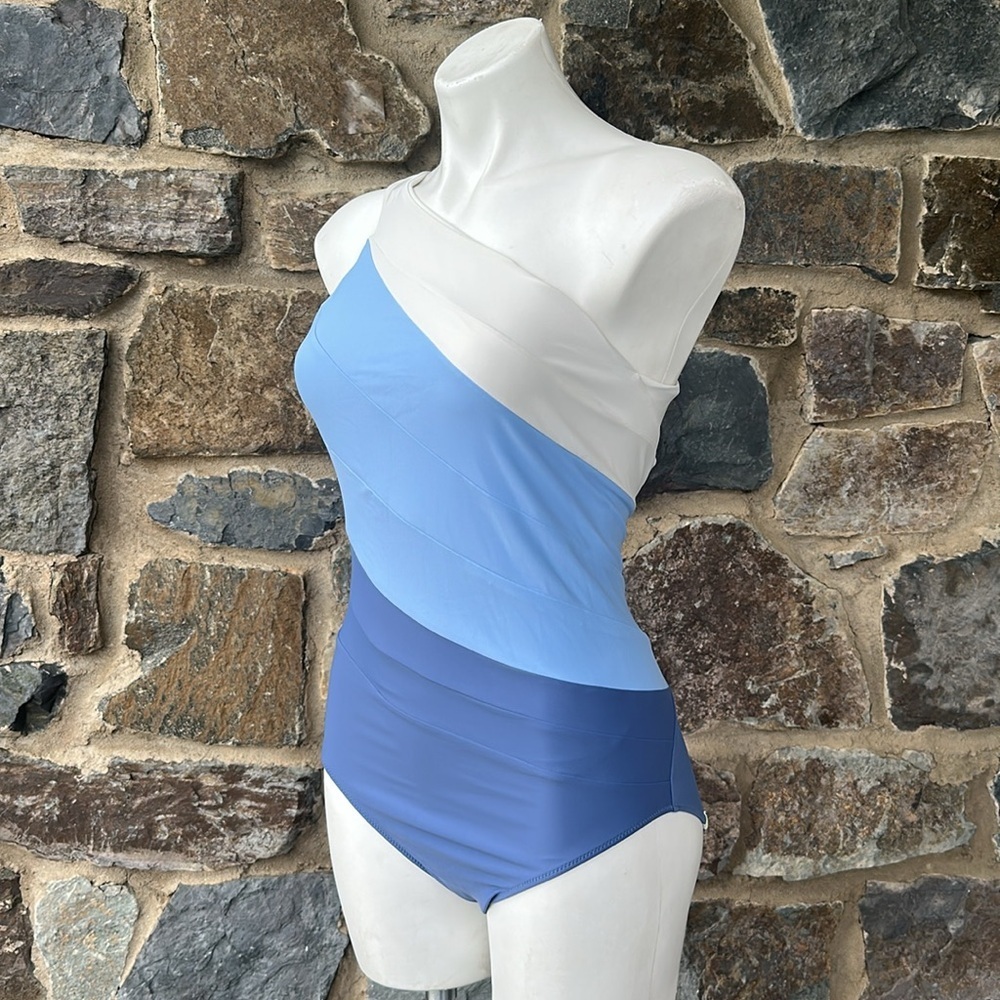Summersalt The Sidestroke One-Shoulder Women's Swimsuit in Blue/White size 10 - Picture 8 of 12